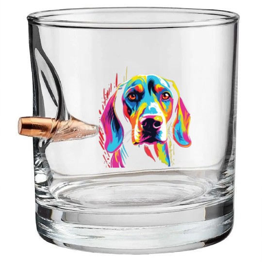 Watercolor Colorful Treeing Walker Coonhound Bullet Whiskey Glasses