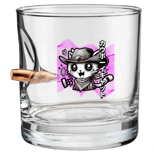 Yeehaw Meow: Manga Cowboy Cat Extravaganza Bullet Whiskey Glasses
