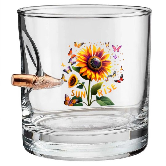 Multicoloured Sunflower at Sunrise Bullet Whiskey Glasses