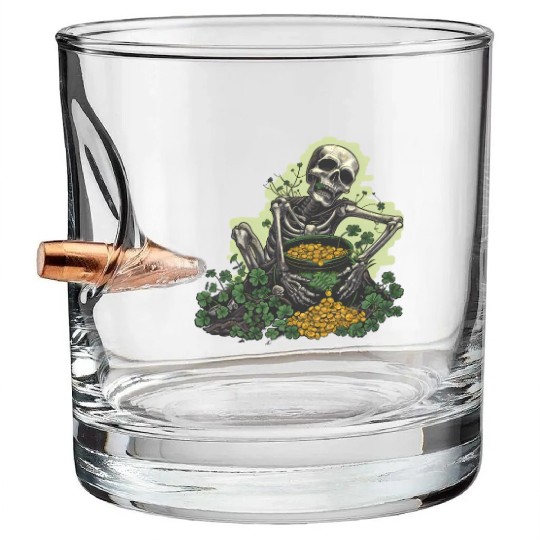 St Patricks Skeleton Pot of Gold Bullet Whiskey Glasses