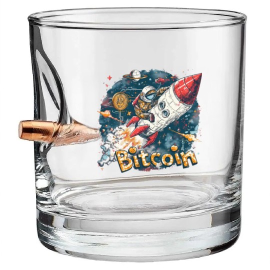 Pi day 3.14 Crypto Bitcoin Rocket Astronaut To Bullet Whiskey Glasses