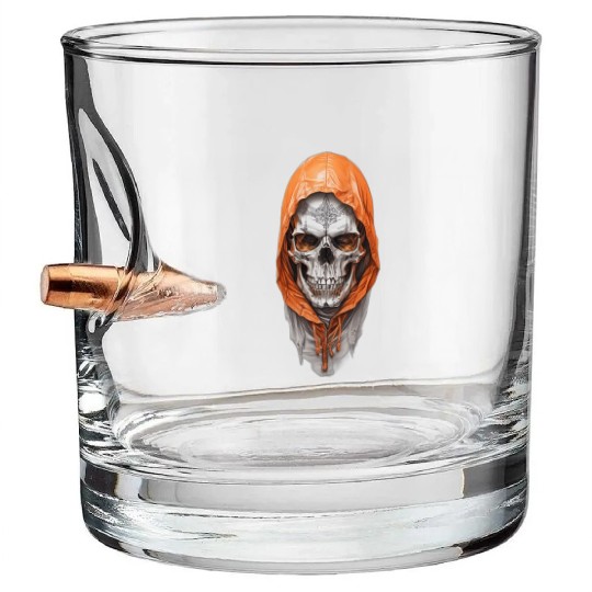 Default A skull in an orange hoodi ultra realistic Bullet Whiskey Glasses