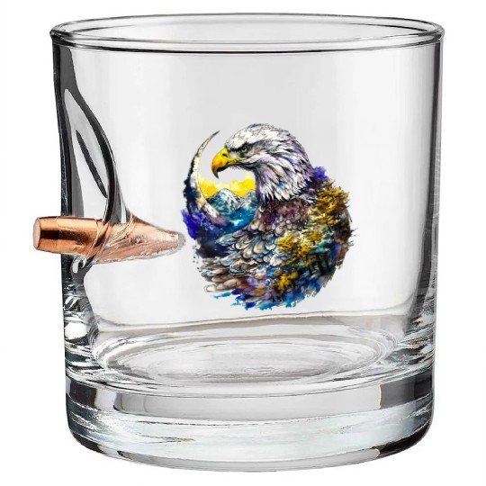 Wilderness Watercolor Forest Moon Eagle Bullet Whiskey Glasses