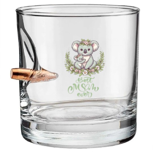 Best Mom Ever Koala Embrace Floral Wreath Bullet Whiskey Glasses