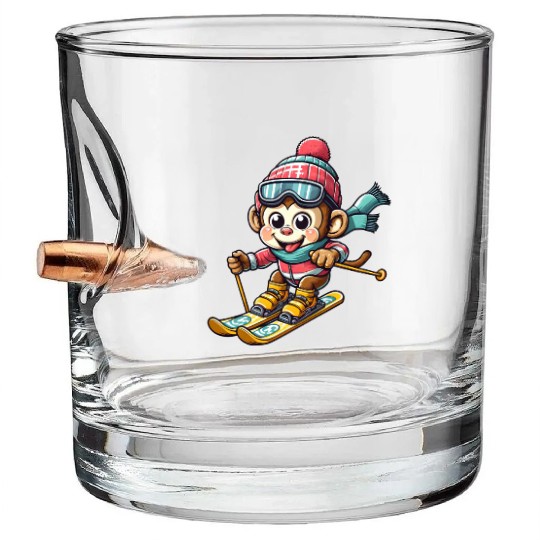 Monkey Chimpanzee Skier Winter Vacation Design Bullet Whiskey Glasses