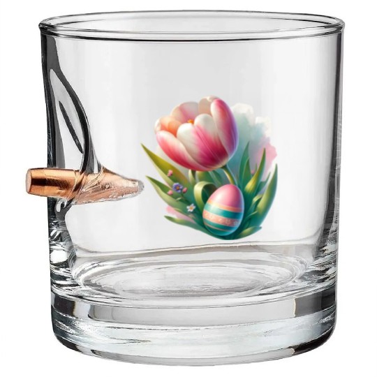 Spring Colorful Tulip With Easter Egg Bullet Whiskey Glasses