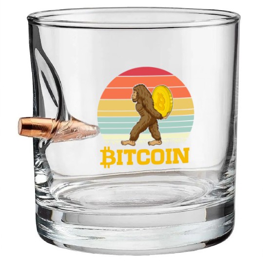 Bitcoin with Big Foot Bullet Whiskey Glasses