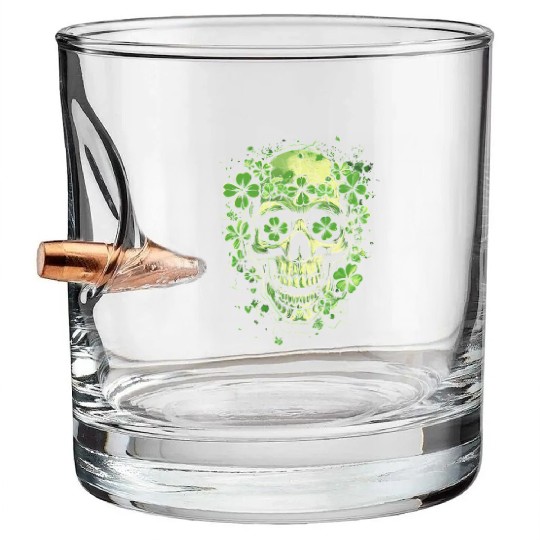Shamrock Skull Clover Saint Patrick's Day Bullet Whiskey Glasses
