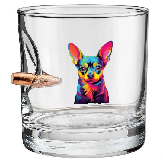 Watercolor Colorful Russian Toy Terrier Bullet Whiskey Glasses