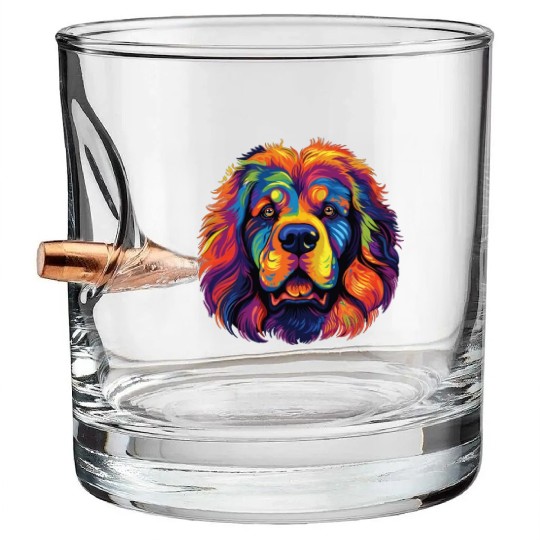 Watercolor Colorful Tibetan Mastiff Bullet Whiskey Glasses