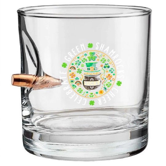St. Patrick's Day Bullet Whiskey Glasses, Lucky Pot Of Gold Leaf