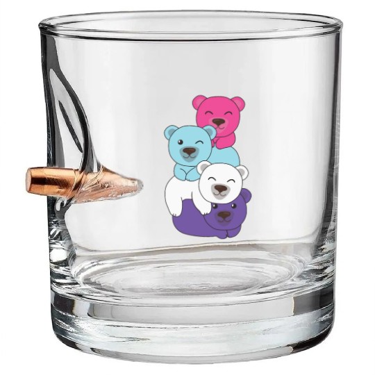 Multisexual Flag Pride Lgbtq Cute Bears Pile Bullet Whiskey Glasses