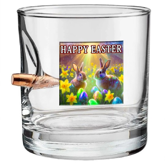 Happy Easter Rabbits - 2 Bullet Whiskey Glasses