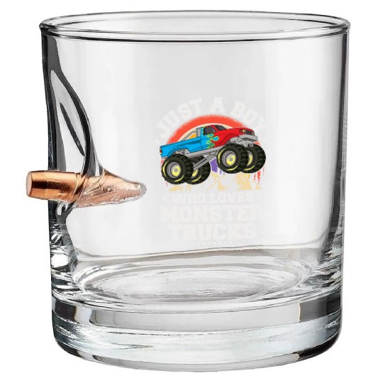Just A Boy Who Loves Monster Trucks Toddler Kids Bullet Whiskey Glasses