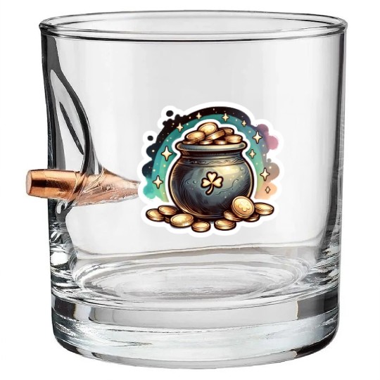 Saint Patrick's Day Sparkly Pot of Gold Bullet Whiskey Glasses
