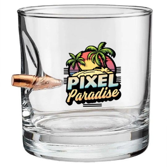 Pixel Paradise Sunset Bullet Whiskey Glasses
