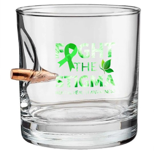 Fight The Stigma Mental Health Awareness Green Bullet Whiskey Glasses