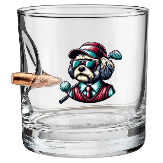 Bolonka Golfer Golf Course Dog Owner Bullet Whiskey Glasses