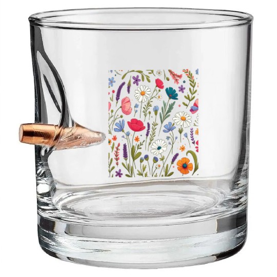 Botanical Bliss Wildflower Bouquet Nature Lover Bullet Whiskey Glasses