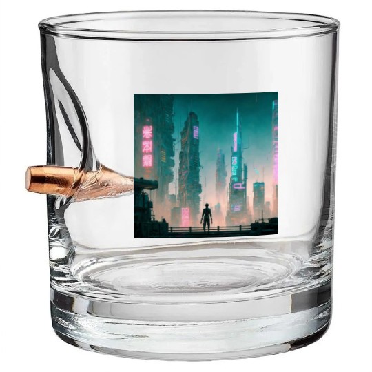 Cyberpunk Cityscape Bullet Whiskey Glasses