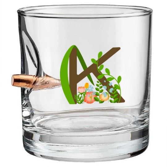 Capital letter K monogram and wildflowers Bullet Whiskey Glasses