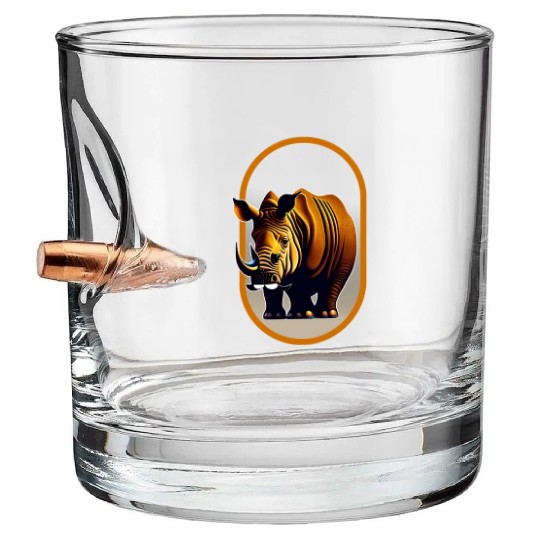 Javan Rhinoceros Illustration Bullet Whiskey Glasses