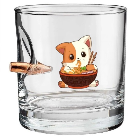 Cute anime cat eating ramen noodles Bullet Whiskey Glasses