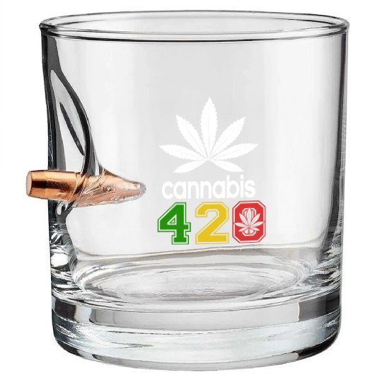 Humorous 420 Authentic Herb Weed Marijuana Design Bullet Whiskey Glasses
