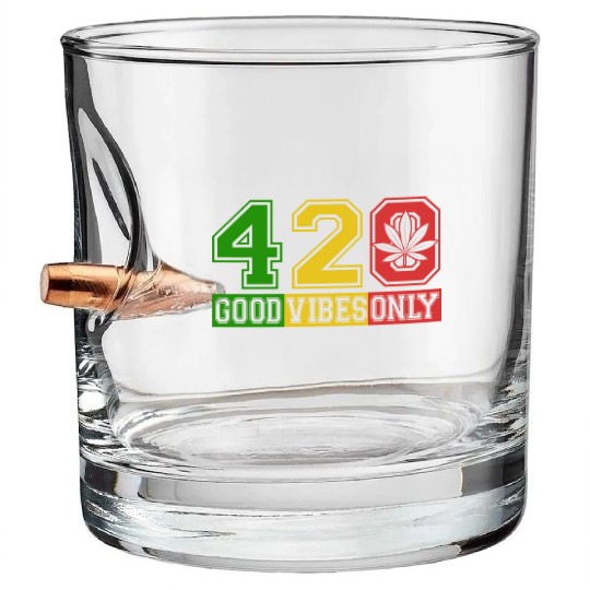 Witty 420 GoodVibes Herb Weed Marijuana Design Bullet Whiskey Glasses