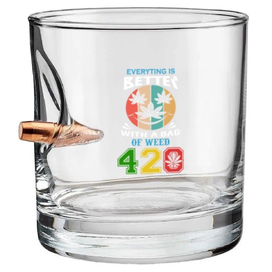 Comic 420 Better Herb Weed Marijuana Design Bullet Whiskey Glasses