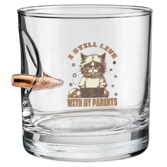 I Still live With My Parents, Cat, Vintage, Retro Bullet Whiskey Glasses