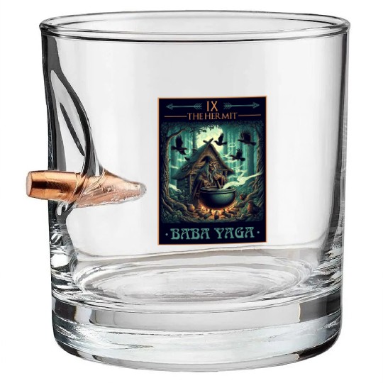 Baba Yaga The Hermit Tarot Card Pagan Witch Bullet Whiskey Glasses
