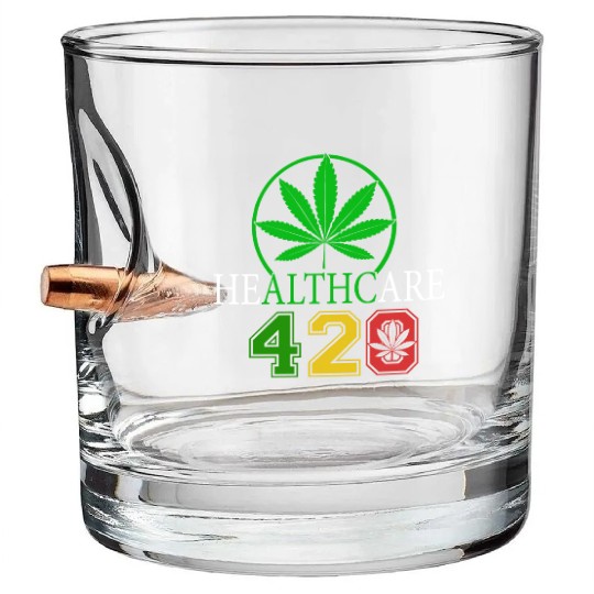 Silly 420 Healthy Herb Weed Marijuana Design Bullet Whiskey Glasses