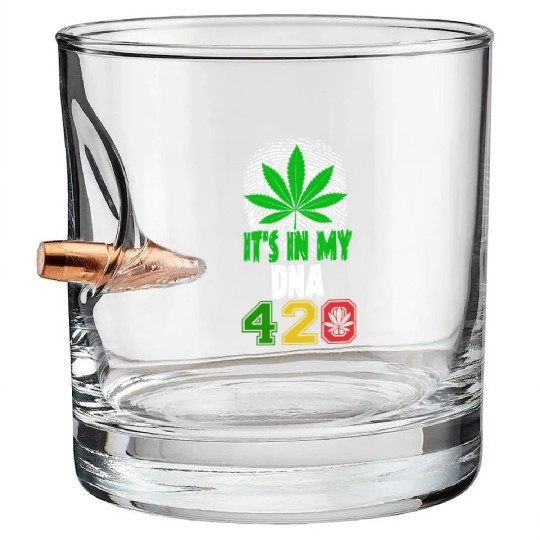 Slapstick 420 Herb In My DNA Weed Marijuana Design Bullet Whiskey Glasses