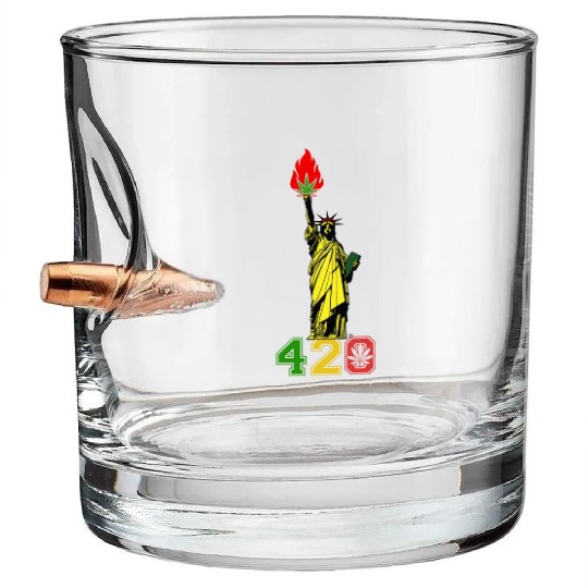 Humoristic 420 Liberty Herb Weed Marijuana Design Bullet Whiskey Glasses