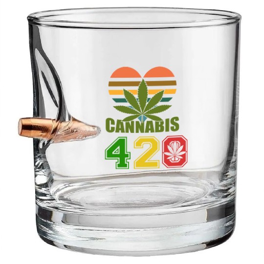 Hysteric 420 Love Good Herb Weed Marijuana Design Bullet Whiskey Glasses