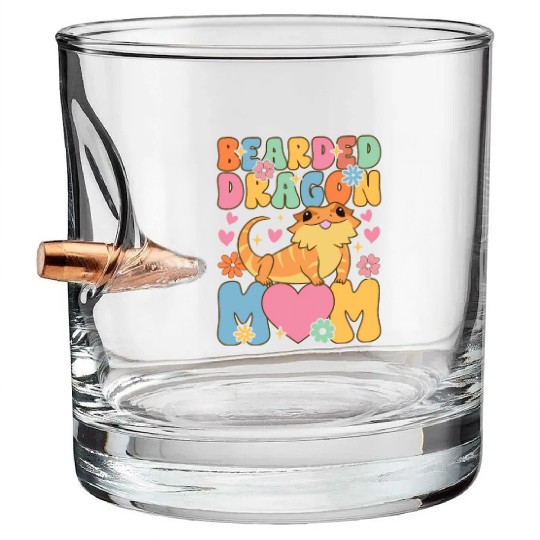 Bearded Dragon Mom Groovy Lizard Lover Bullet Whiskey Glasses