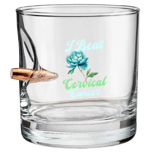 Cervical Cancer Awareness I Beat Cervical Cancer Bullet Whiskey Glasses