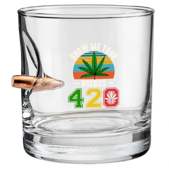 Fun 420 Show Me Herb Weed Marijuana Design Bullet Whiskey Glasses