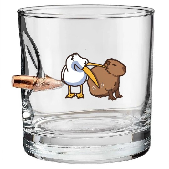 Pelican Tries to Eat Capybara Funny Meme Bullet Whiskey Glasses