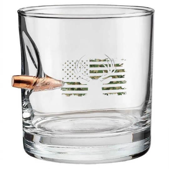 American Flag Camouflage Outdoor Antlers Deer Bullet Whiskey Glasses