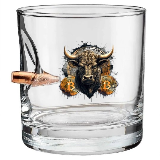 Crypto Bull Funny Blockchain Bitcoin Trader Bullet Whiskey Glasses