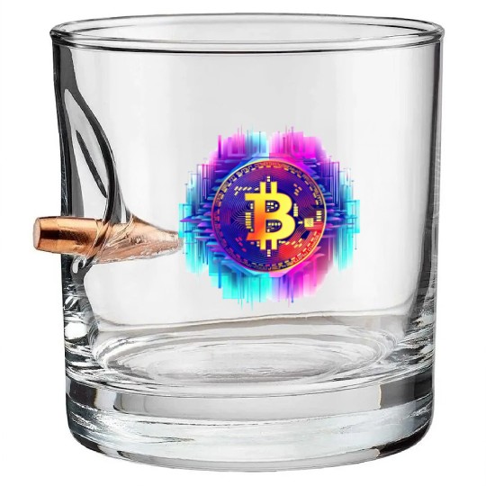 Vaporwave Bitcoin Digital Currency Coin Crypto Tra Bullet Whiskey Glasses