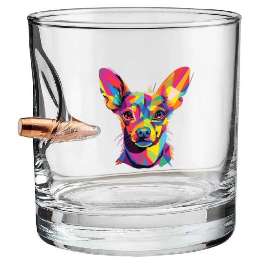 Watercolor Colorful Russian Toy Terrier Bullet Whiskey Glasses
