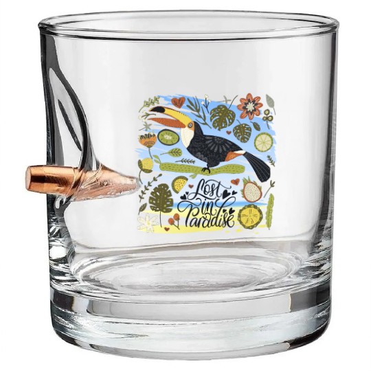 Art Unique Lost in Paradise - Bird Parrot Cartoon Bullet Whiskey Glasses