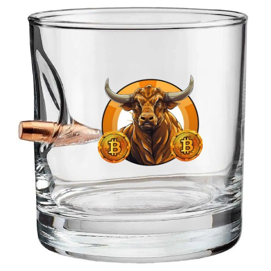 Retro Crypto Currency Bull Bitcoin Blockchain Bullet Whiskey Glasses