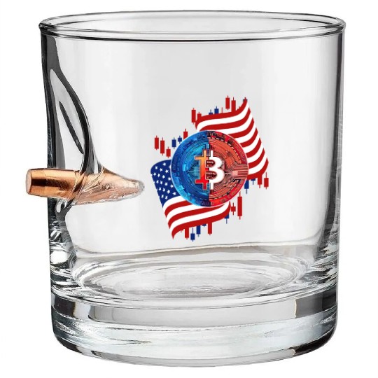 American Flag Bitcoin Crypto Currency Trading Bullet Whiskey Glasses