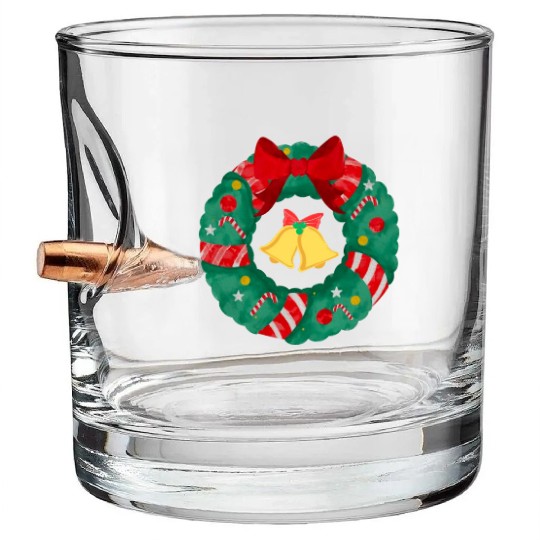 Christmas Wreath with Bells Bullet Whiskey Glasses