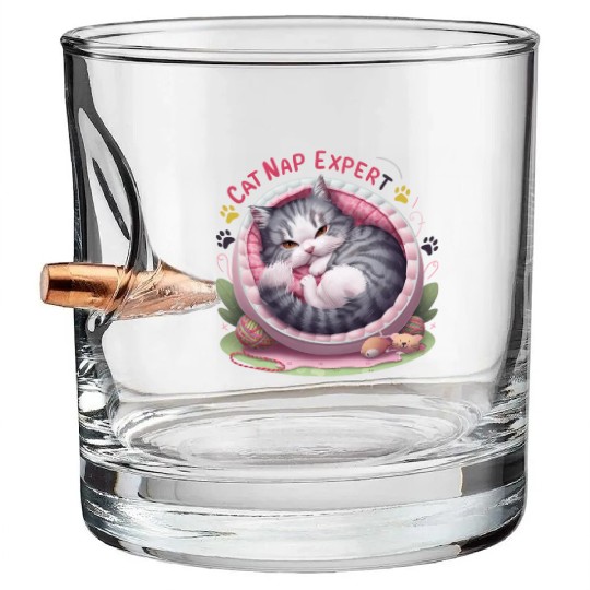 Cat Nap Expert - Funny Cat Outfit! Bullet Whiskey Glasses