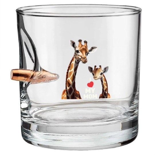 I Love My Mom Giraffe Happy Mother's Day Bullet Whiskey Glasses